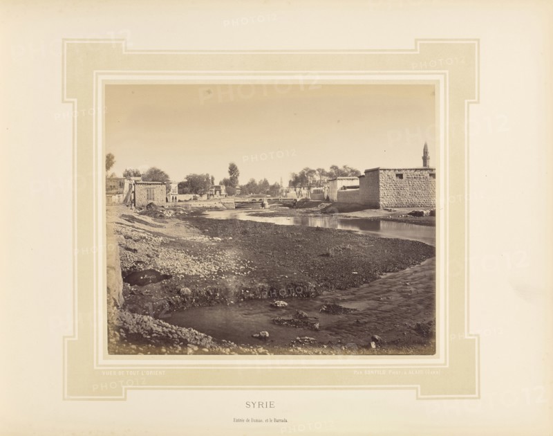 Syrie, Syria, Entrée de Damas et le Barrada; Félix Bonfils, French, 1831 - 1885, Alais, France; 1877; Tinted Albumen silver