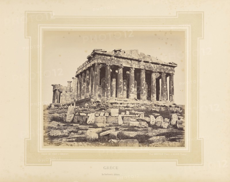 Grèce, Greece, Le Parthénon à Athènes; Félix Bonfils, French, 1831 - 1885, Alais, France; 1877; Tinted Albumen silver print