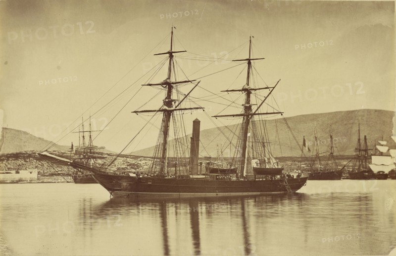 The Salamandre in port; Attributed to Baron Paul des Granges, French ?, active Greece 1860s, 1860 - 1869; Albumen silver print