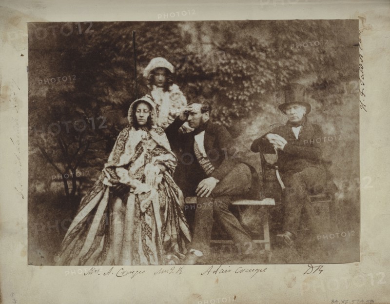 Sir David Brewster, Mrs. James Brewster, and Mr. and Mrs. Adair Craigie; British; about 1847; Salted paper print from a Calotype