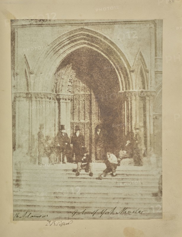 A Group of Men at the South Entrance to York Minster; Sir David Brewster, Scottish, 1781 - 1868, Original photograph by Hill