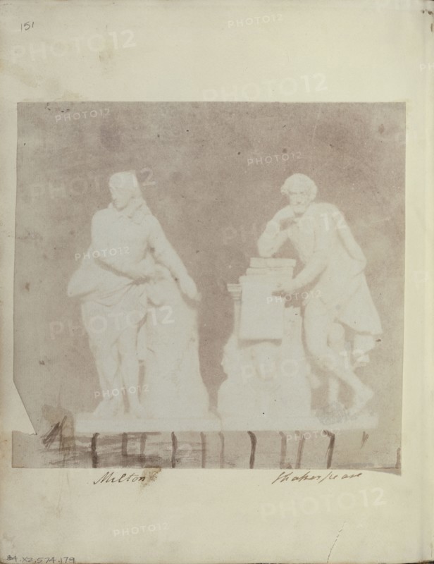 Statuettes of Milton and Shakespeare; British; 1840s; Salted paper print from a Calotype negative; 14.6 x 15.7 cm