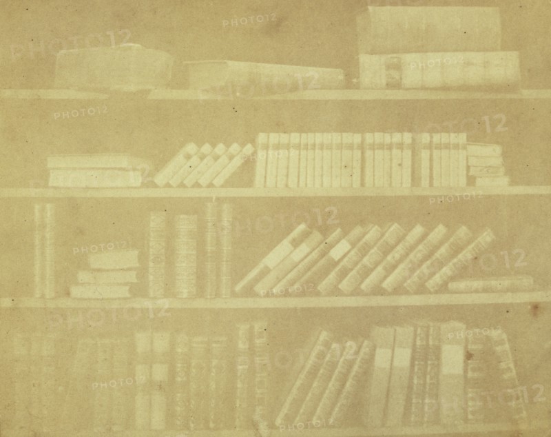 Books on Four Shelves; William Henry Fox Talbot, English, 1800 - 1877, 1842–1843; Salted paper print from a paper negative