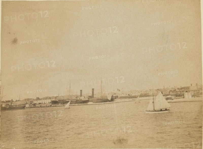 Boats on the water; about 1860 - 1880; Tinted Albumen silver print