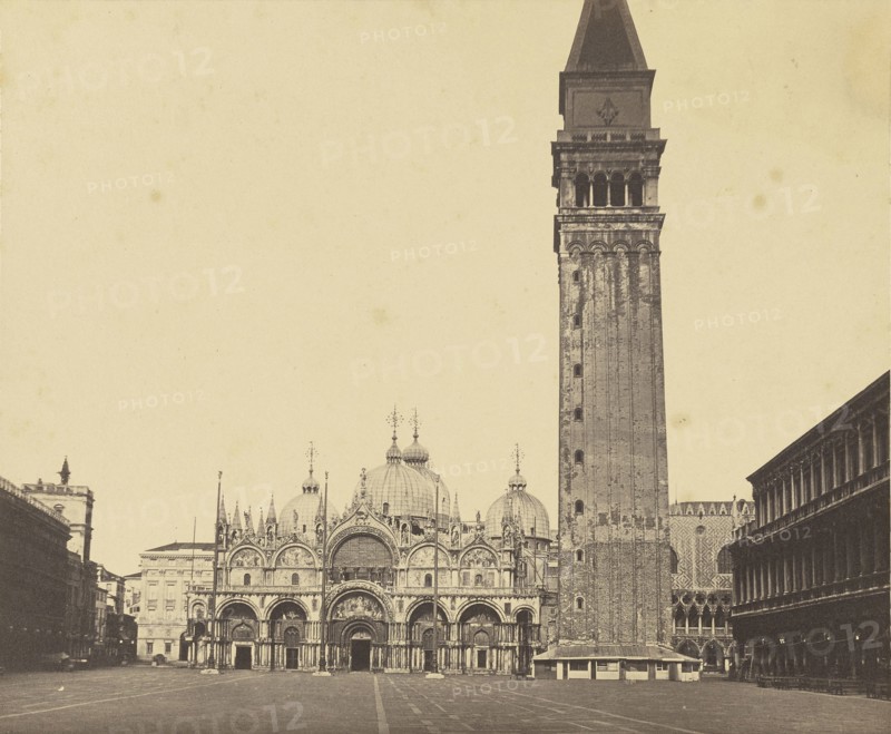 Saint Mark's Basilica and Campanile; Italian; Venice, Italy; about 1865 -1879; Albumen silver print
