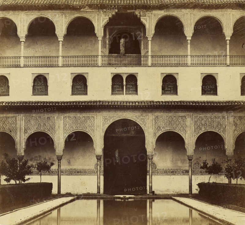 Court of the Fish Pond, Alhambra; Spanish; Granada, Spain; about 1870 - 1880; Albumen silver print