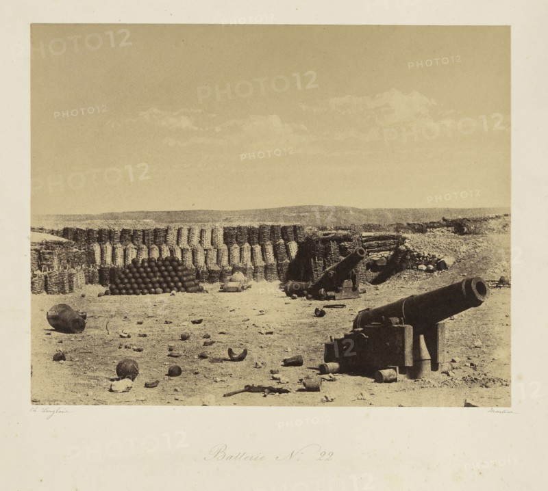 Battery No. 22, Batterie No. 22, Jean-Charles Langlois, French, 1789 - 1870, 1855; Salted paper print; 25.6 x 32.1 cm