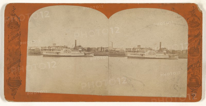 Paddleboat on river, New York City; American; about 1865 - 1875; Albumen silver print