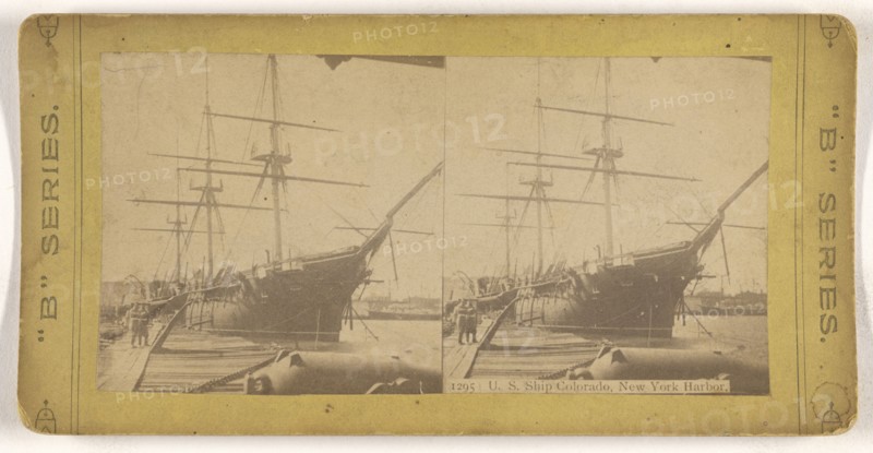 U.S. Ship Colorado, New York Harbor; American; about 1865 - 1875; Albumen silver print