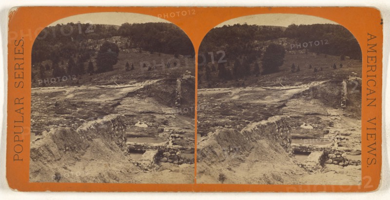 Williamsburg, Virginia). Reservoir Dam showing the break; American; about 1864; Albumen silver print