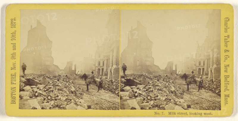 Milk street, looking west. Boston Fire, Nov. 9th and 10th, 1872; Charles Taber & Co; November 9-10, 1872; Albumen silver print