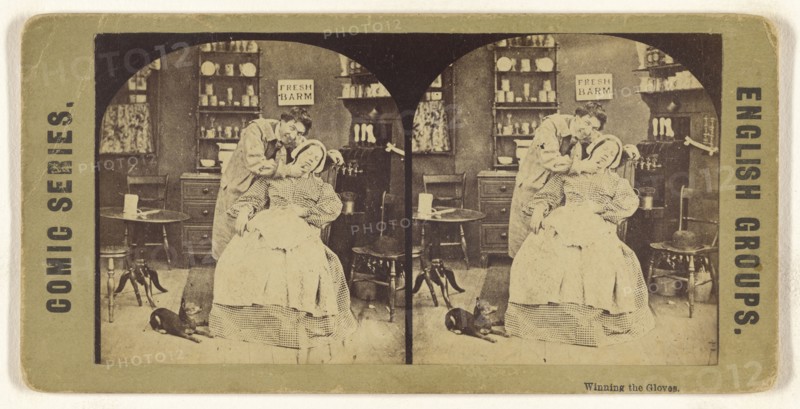 Winning the Gloves. Comic Series. English Groups; British; 1870s; Albumen silver print