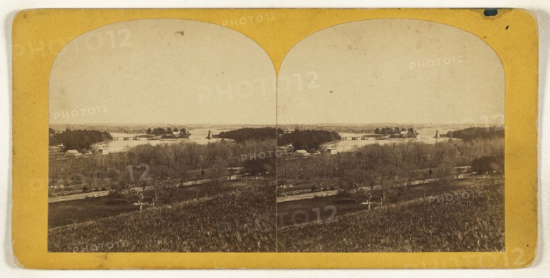 Chain Bridge from Moulton's Castle; Oliver H. Copeland, American, 1836 - 1876, December 25, 1873; Albumen silver print