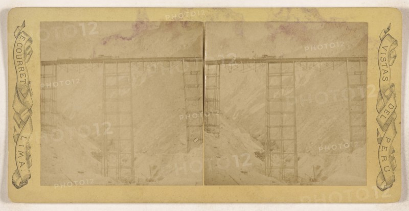 View of train trestle, Lima, Peru; Eugenio Courret, French, active 1850s - 1880s, 1864 - 1884; Albumen silver print