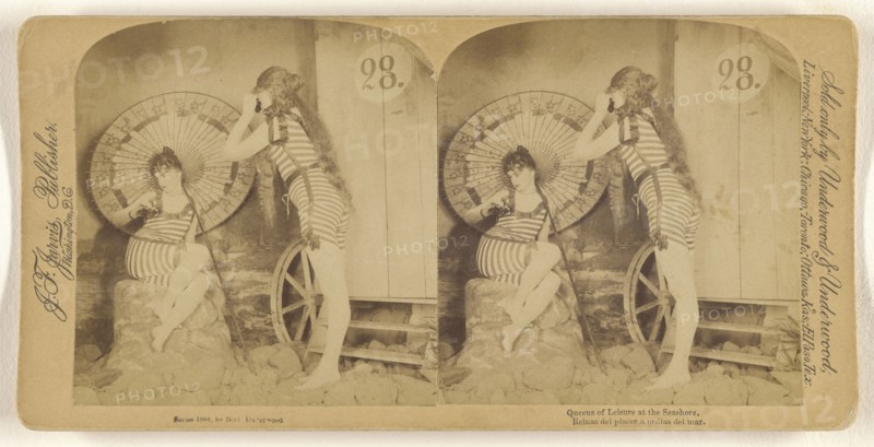 Queens of Leisure at the Seashore; Bert Elias Underwood, American, 1862 - 1943, 1894; Albumen silver print