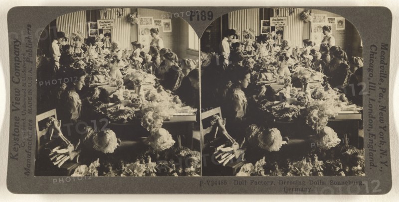 Doll Factory, Dressing Dolls, Sonneburg, Germany, 1881 - 1940s, about 1920; Gelatin silver
