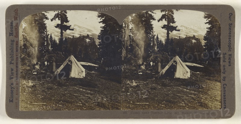 Camp near Timber Line, Mt. Baker, Washington; Darius Kinsey, American, 1869 - 1945, about 1905; Gelatin silver, toned print