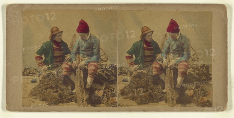 Dutch Fishermen; Attributed to London Stereoscopic Company, active 1854 - 1890, about 1868; Hand colored Albumen silver print