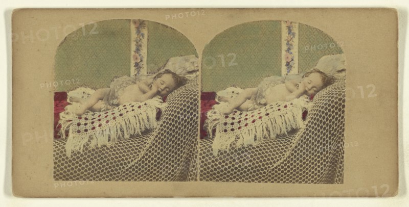 Child sleeping; Attributed to London Stereoscopic Company, active 1854 - 1890, about 1860; Hand colored Albumen silver print