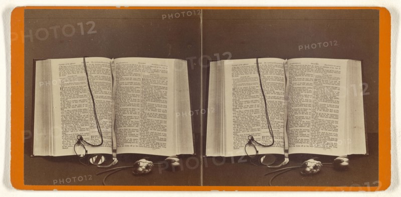 Bible opened to the Chapter of  Psalms; John P. Soule, American, 1827 - 1904, about 1870; Albumen silver print