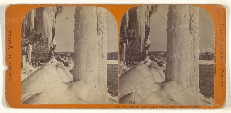 Icicles Under Table Rock, Clifton House in distance; John P. Soule, American, 1827 - 1904, about 1865; Albumen silver print