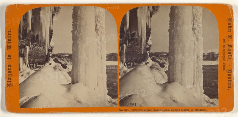 Icicles Under Table Rock, Clifton House in distance; John P. Soule, American, 1827 - 1904, about 1865; Albumen silver print