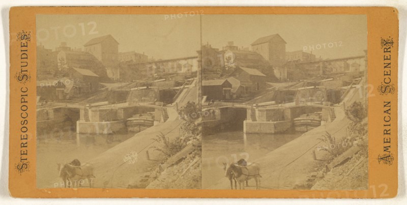 Lock at Lockport, Illinois or New York; American; about 1865; Albumen silver print