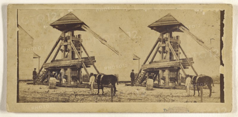 Rock crushing machine, ?, at either Augusta or Columbus, Georgia; Tucker & Perkins; about 1860; Albumen silver print