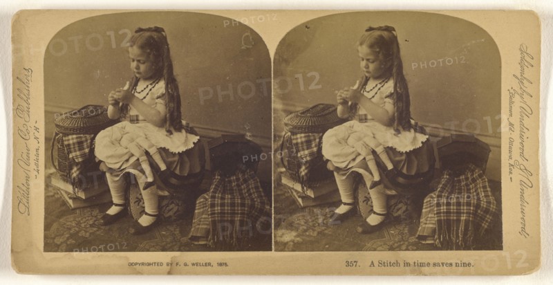 A Stitch in time saves nine; Franklin G. Weller, American, 1833 - 1877, 1875; Albumen silver print
