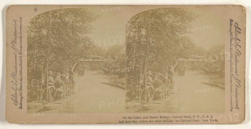 On the Lake, and Rustic Bridge, Central Park, N.Y., U.S.A; Underwood & Underwood, American, 1881 - 1940s, about 1900; Albumen