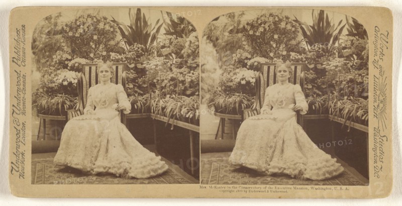 Mrs. McKinley in the Conservatory of the Executive Mansion, Washington, U.S.A; Underwood & Underwood, American, 1881 - 1940s