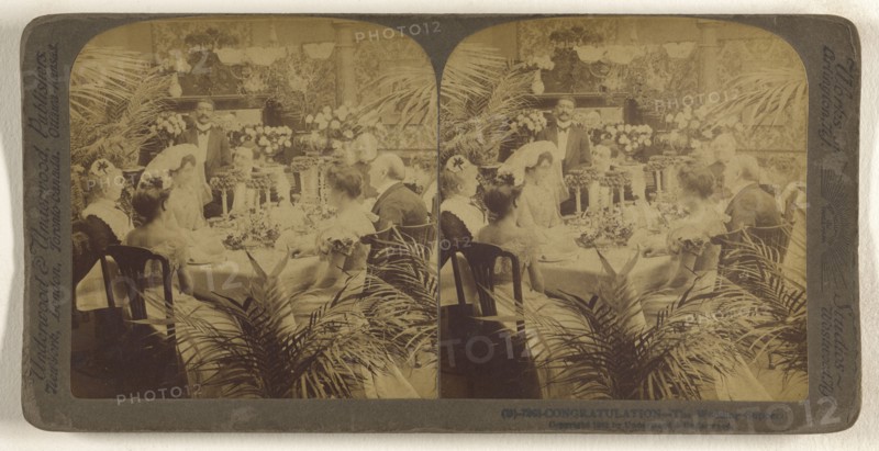 Congratulation - The Wedding Supper; Underwood & Underwood, American, 1881 - 1940s, 1901; Albumen silver print