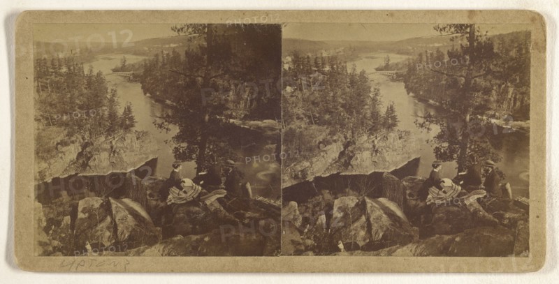 People sitting on rocks overlooking river with bridge in background; Attributed to B. F. Upton, American, born 1818, active
