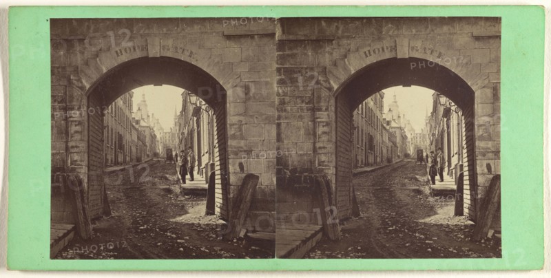Holy Family Street, Looking Through Hope Gate; L.P. Vallée, Canadian, 1837 - 1905, active Quebéc, Canada, 1865 - 1875; Albumen