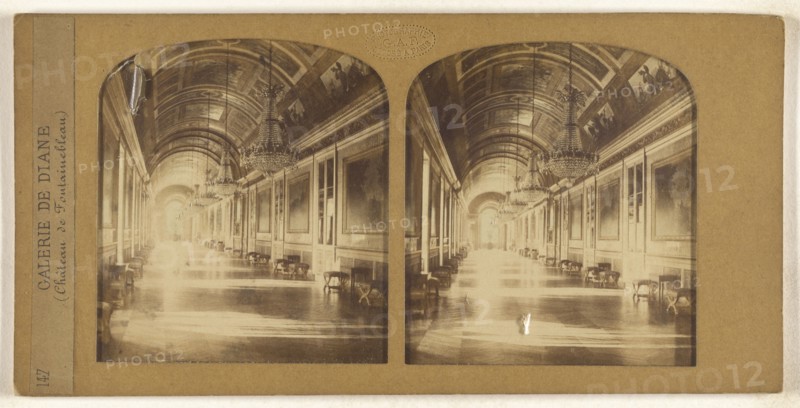 Galerie de Diane, Chateau de Fontainebleau., F. Grau, G.A.F., French, active 1850s - 1860s, 1855 - 1865; Hand-colored Albumen