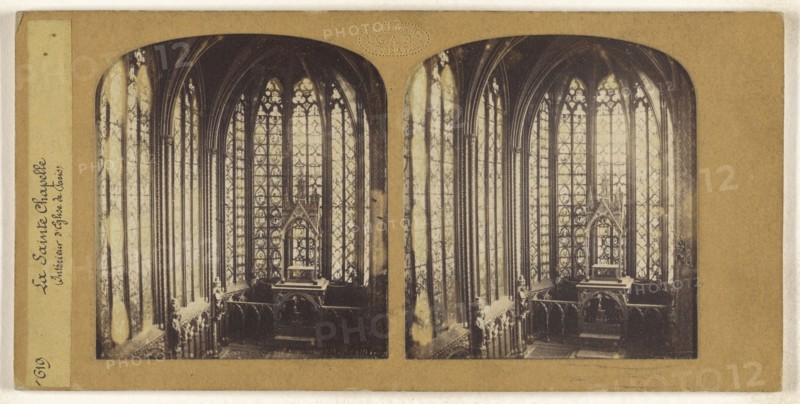 La Sainte Chapelle, Interieur d'Eglise de Paris, F. Grau, G.A.F., French, active 1850s - 1860s, 1855 - 1865; Hand-colored