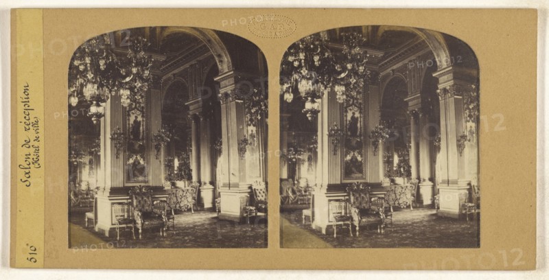 Salon de reception, Hotel de ville, F. Grau, G.A.F., French, active 1850s - 1860s, 1855 - 1865; Hand-colored Albumen silver