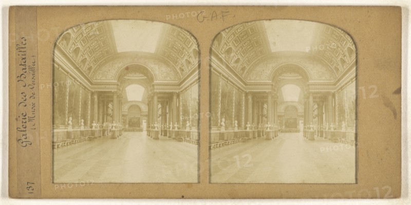 Galerie des Batailles, Musee de Versailles, F. Grau, G.A.F., French, active 1850s - 1860s, 1855 - 1865; Hand-colored Albumen