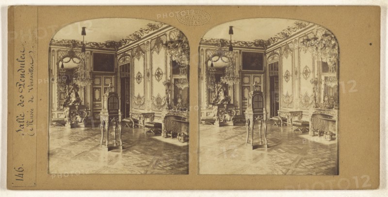 Salle des Pendules, Musee de Versailles, F. Grau, G.A.F., French, active 1850s - 1860s, 1855 - 1865; Hand-colored Albumen