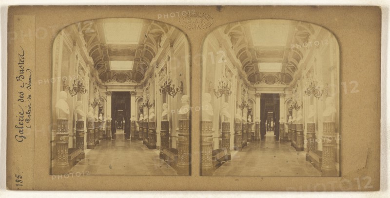 Galerie des Bustes, Palais du Senat, F. Grau, G.A.F., French, active 1850s - 1860s, 1855 - 1865; Hand-colored Albumen silver
