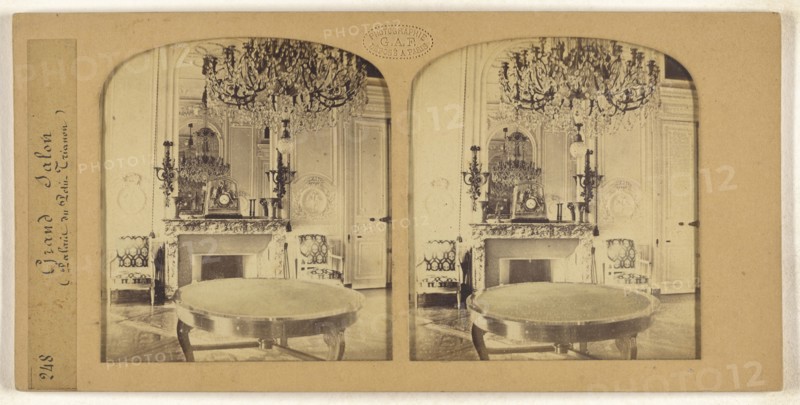 Grand Salon, Palais du Petit Trianon, F. Grau, G.A.F., French, active 1850s - 1860s, 1855 - 1865; Hand-colored Albumen silver