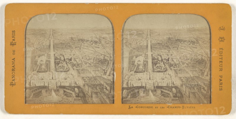 Panorama de Paris. La Concorde et Les Champs-Elysees; J. H., French, active 1870s - 1880s, 1860s; Hand-colored Albumen silver