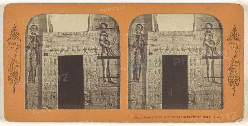 Grande Porte du 1er Pylone Dans l'Ile de Philae; Adolphe Block, French, 1829 - about 1900, 1860s; Hand-colored Albumen silver