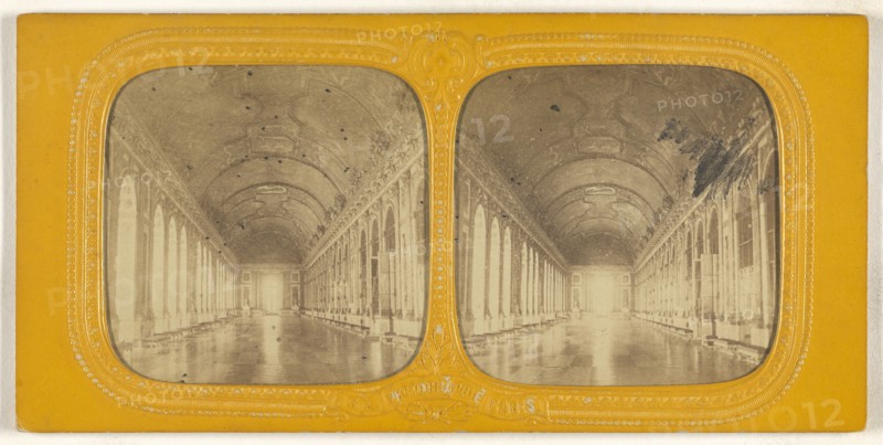 Galerie des Glaces, Versailles; Adolphe Block, French, 1829 - about 1900, 1860s; Hand-colored Albumen silver print