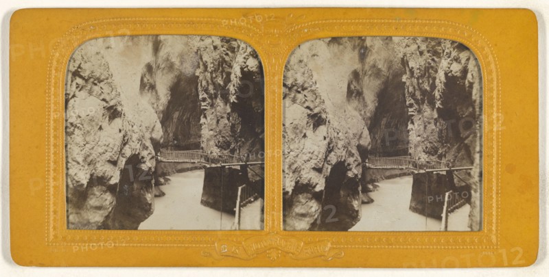 Gorge du Trient a Vermayes, Suisse, Switzerland; Adolphe Block, French, 1829 - about 1900, about 1865; Hand-colored Albumen