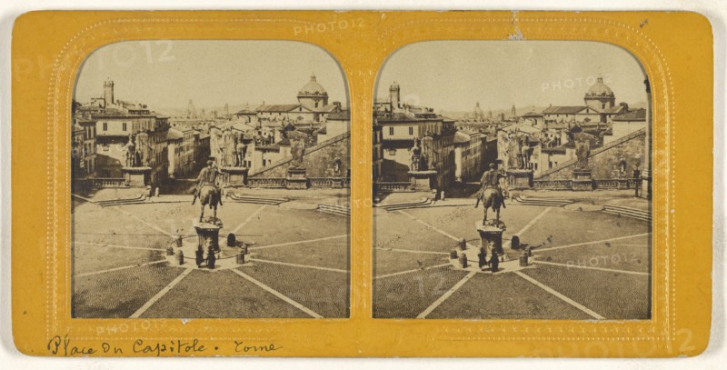Place du Capitol, Rome; Adolphe Block, French, 1829 - about 1900, about 1865; Hand-colored Albumen silver print