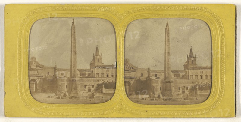 Place de, ,-illeg., with obelisk; E. Lamy, French, active 1860s - 1870s, 1860s; Hand-colored Albumen silver print