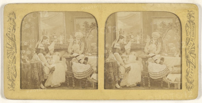 Groupes de Genre three women in a parlor; Léon & Lévy, French, 1855 - 1865; Hand-colored Albumen silver print