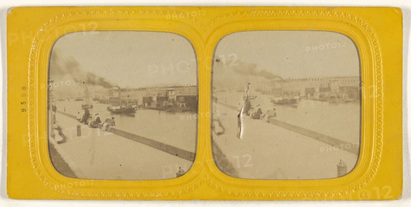 View of a quai, Paris, France; E. Lamy, French, active 1860s - 1870s, about 1860; Hand-colored Albumen silver print