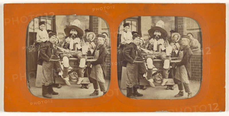 Group of children with an effigy of Guy Fawkes; about 1860; Hand-colored Albumen silver print